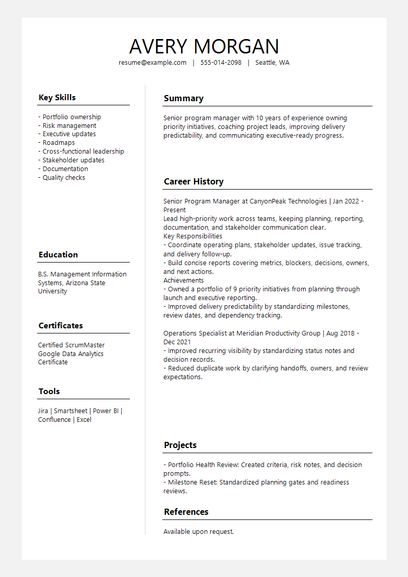 Senior Slate Profile Split Resume preview