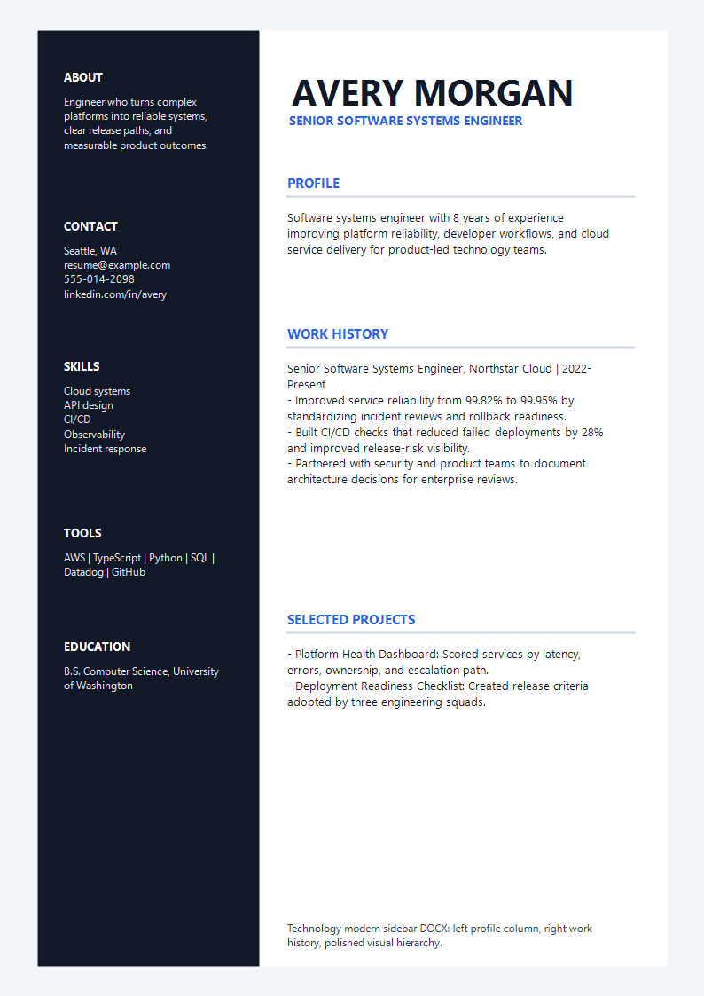 Technology Modern Sidebar Resume preview