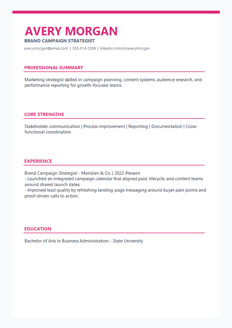 Brand Campaign Strategist Resume preview