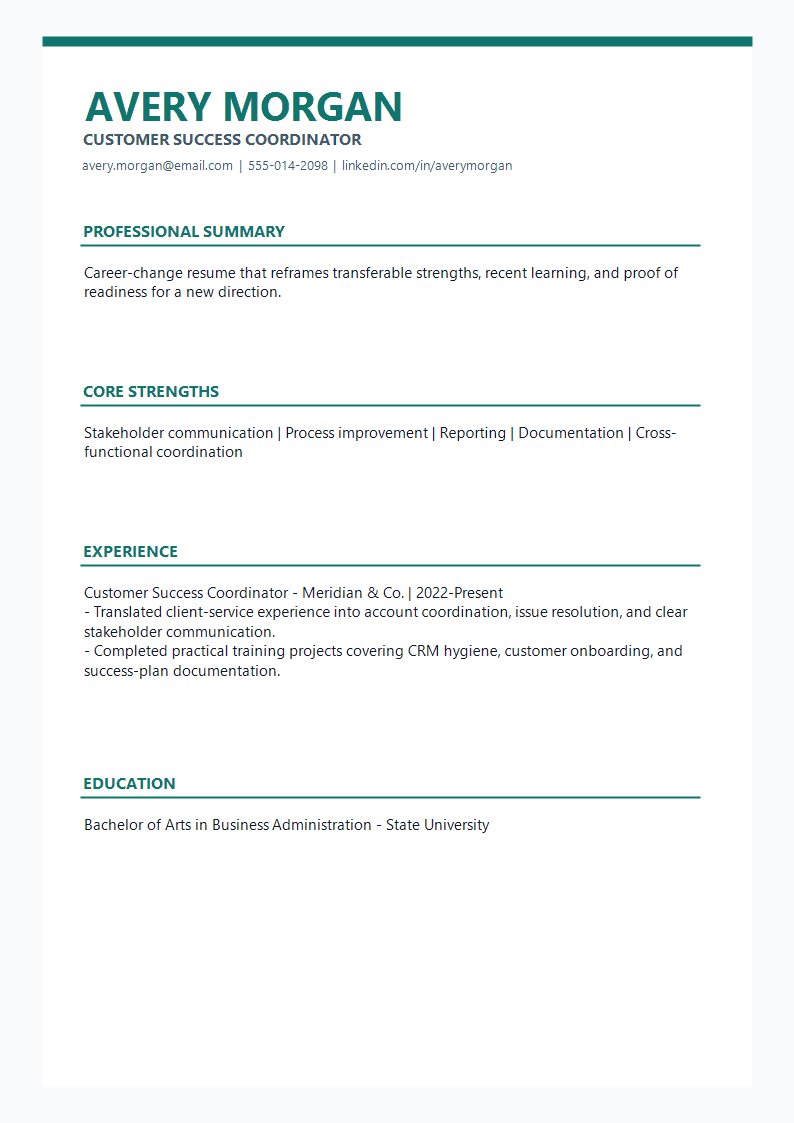 Career Change Professional Signature Resume preview