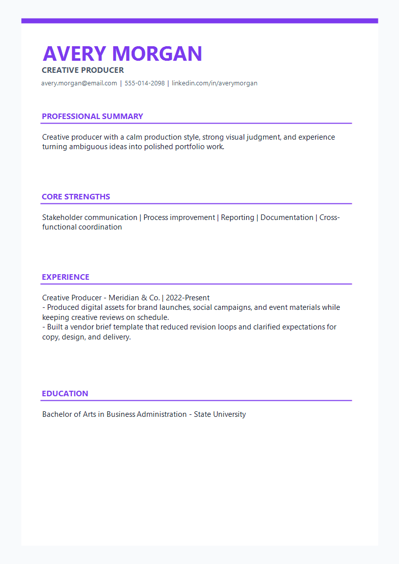 Creative Production Resume preview
