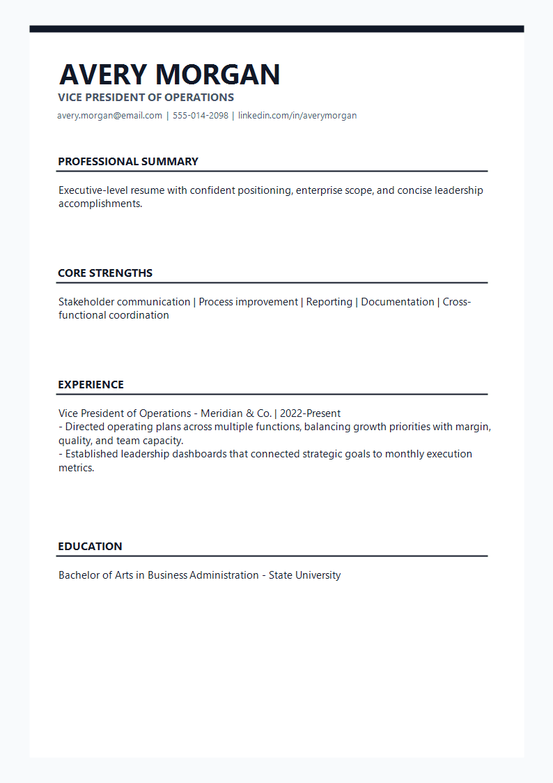 Executive Level Professional Signature Resume preview