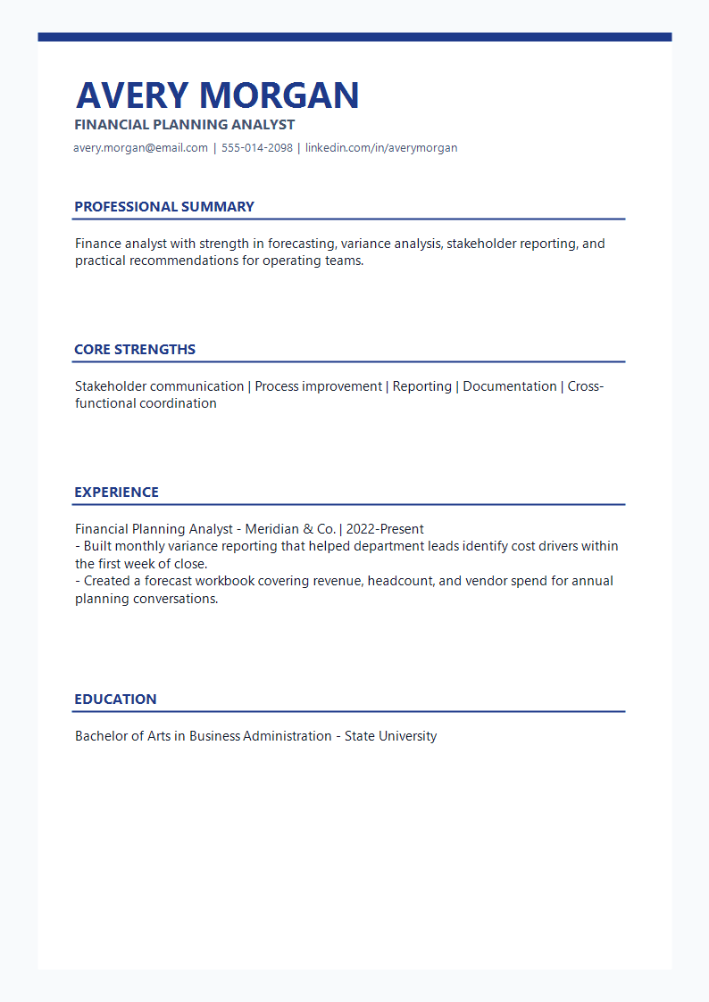Financial Planning Analyst Resume preview