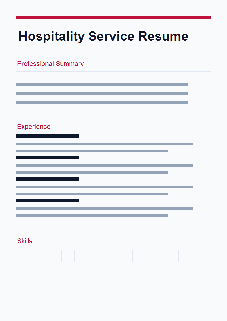 Hospitality Service Resume preview