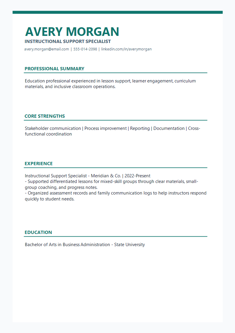 Instructional Support Resume preview