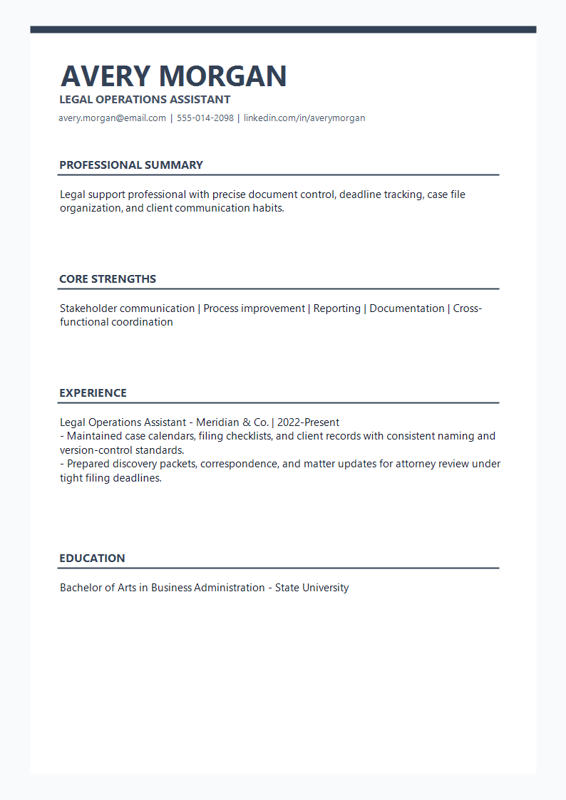 Legal Operations Assistant Resume preview