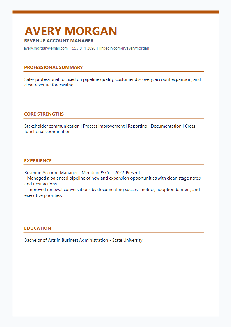 Revenue Account Manager Resume preview